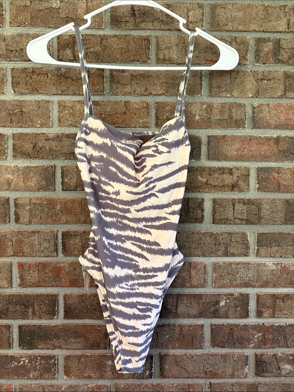 aerie One-Piece Swimsuit in Beige and Gray Zebra Print